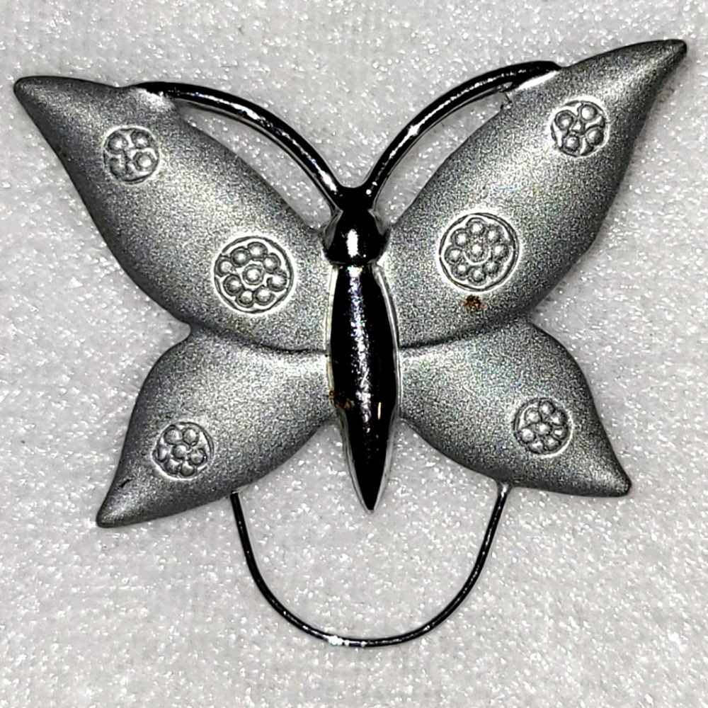 Butterfly Silvertone Metal Eyeglass, Sunglasses Holder, Badge Holder Brooch
